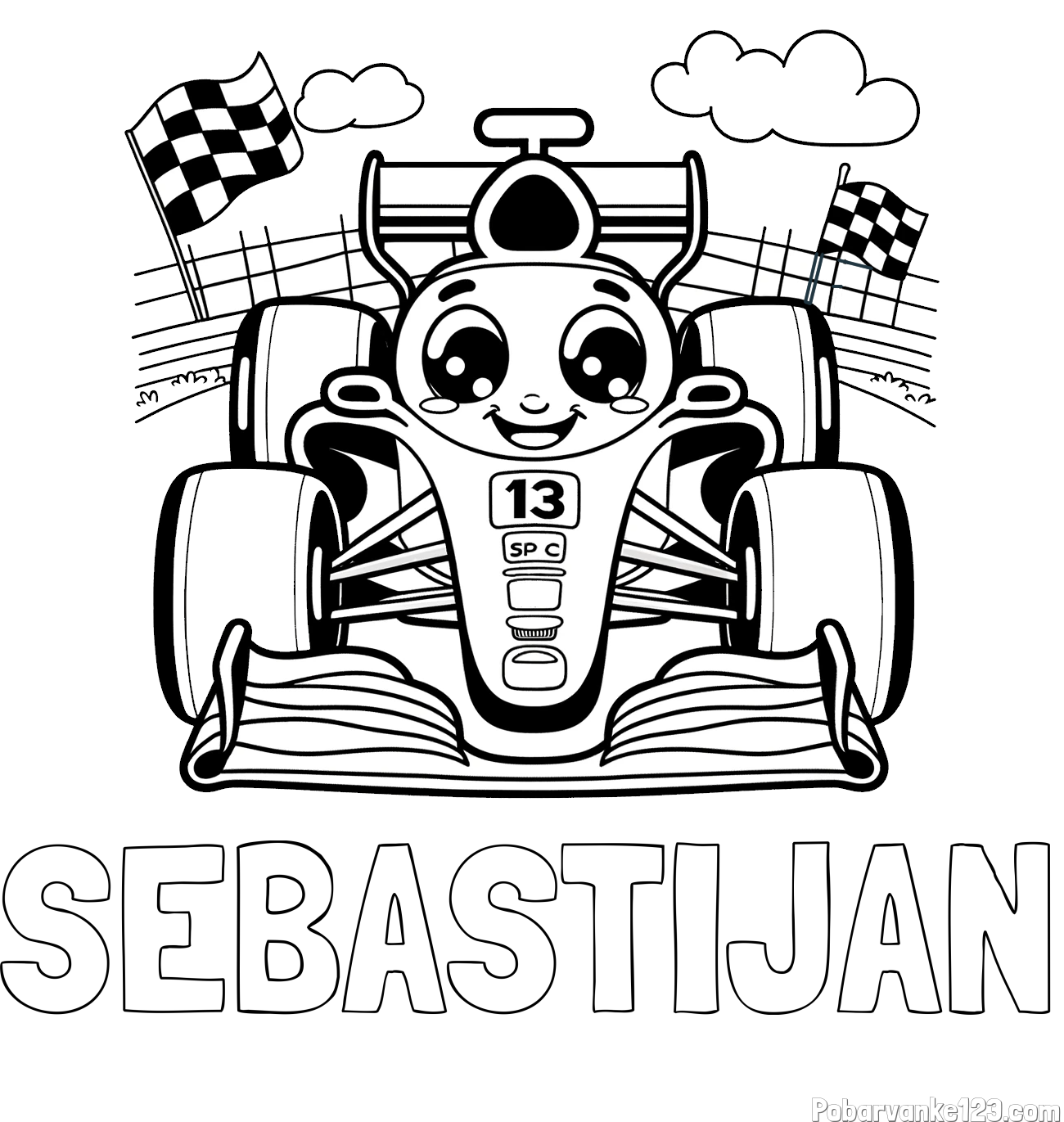 Pobarvanka imena SEBASTIJAN in otroška pobarvanka FORMULA 1