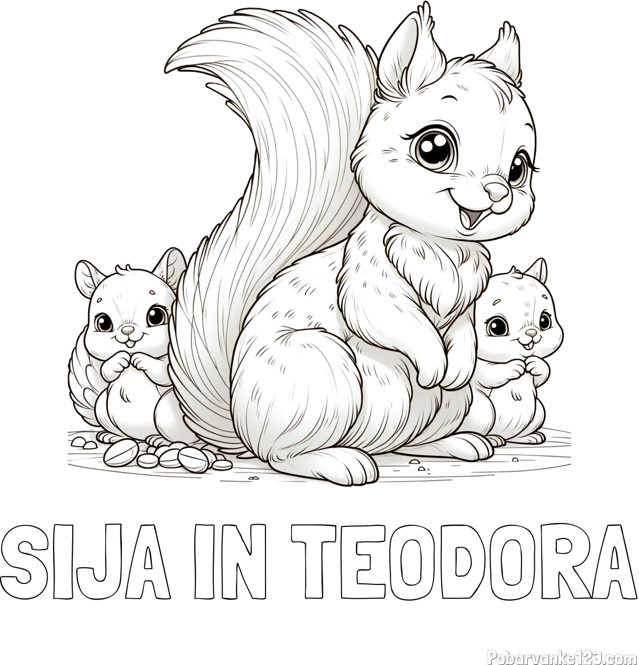 Pobarvanka imena SIJA IN TEODORA in pobarvanka veveričje družine