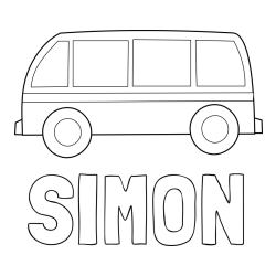 Online izdelana pobarvanka - Pobarvanka imena SIMON in avtobus