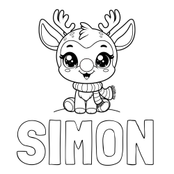 Online izdelana pobarvanka - Pobarvanka imena SIMON in otroška pobarvanka jelenčka Rudolfa s šalom okoli vratu