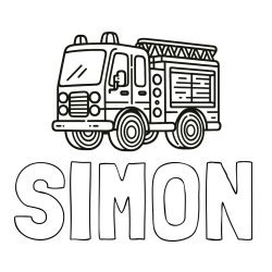 Online izdelana pobarvanka - Pobarvanka imena SIMON in pobarvanka gasilskega avtomobila