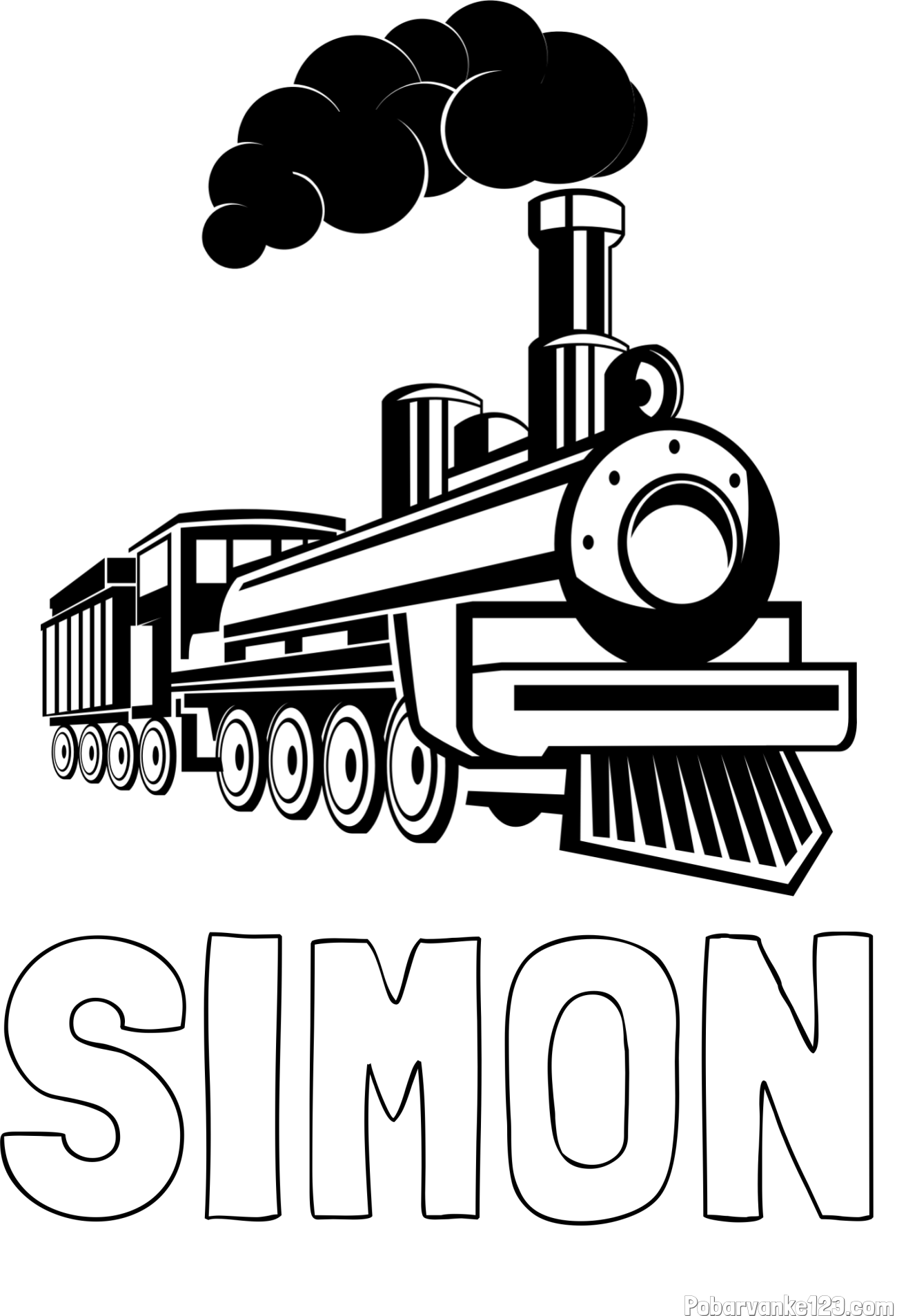 Pobarvanka imena SIMON in pobarvanka velike lokomotive