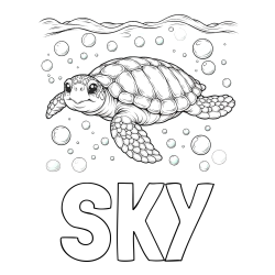 Online izdelana pobarvanka - Pobarvanka imena SKY in pobarvanka želve v morju