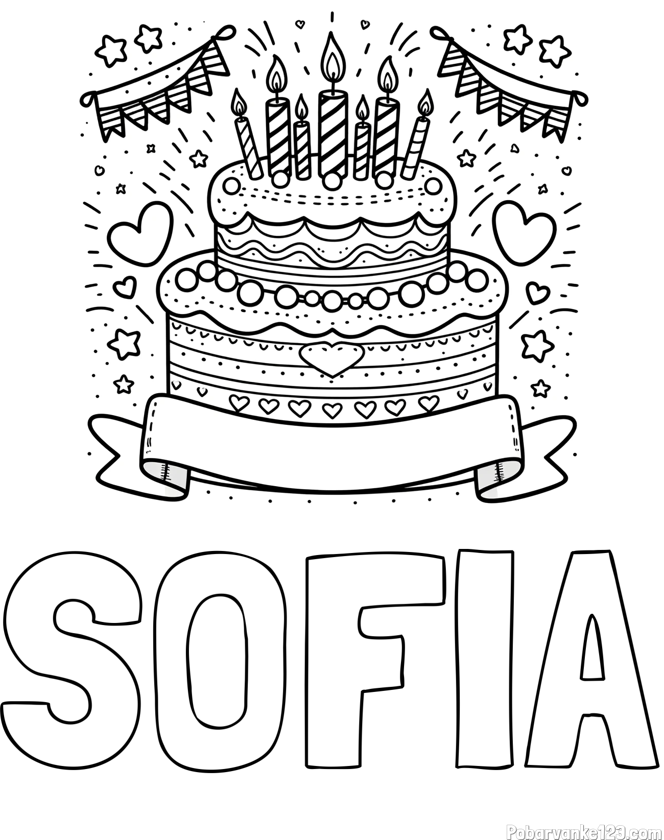 Pobarvanka imena SOFIA in pobarvanka velike torte za rojstni dan