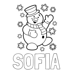 Online izdelana pobarvanka - Pobarvanka imena SOFIA in pobarvanka veselega snežaka