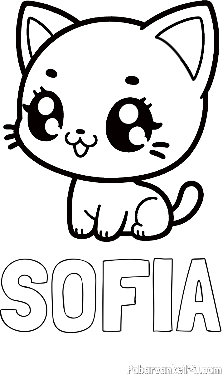 Pobarvanka imena SOFIA in pobarvnaka ljubke muce v anime slogu