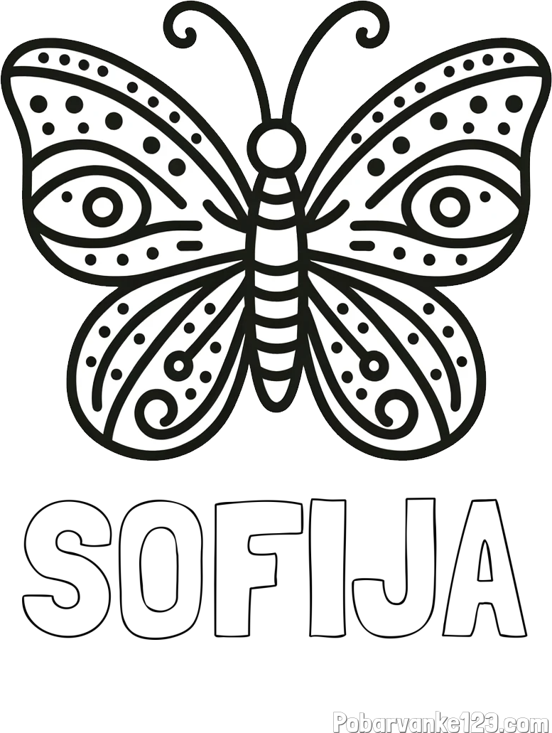 Pobarvanka imena SOFIJA in preprosta pobarvanka metulja