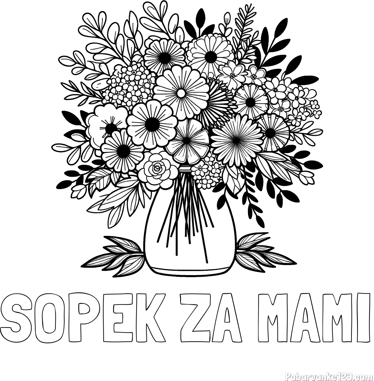 Pobarvanka imena ŠOPEK ZA MAMI in pobarvanka veliekga šopka rož