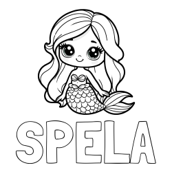 Online izdelana pobarvanka - Pobarvanka imena ŠPELA in pobarvanka prikupne morske deklice