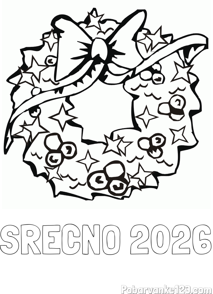Pobarvanka imena SREČNO 2026 in pobarvanka lepega adventnega venčka