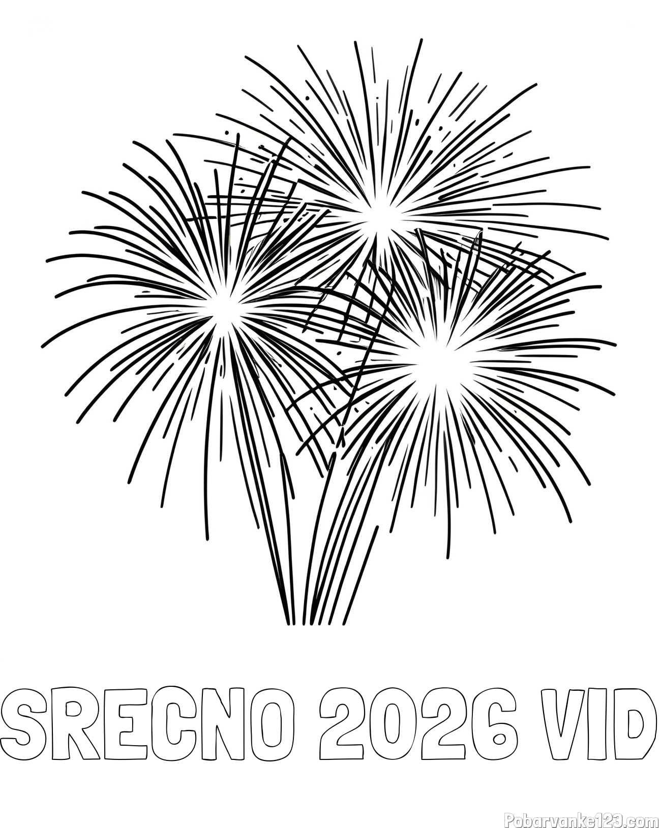 Pobarvanka imena SREČNO 2026 VID in lepa pobarvanka ognjemeta