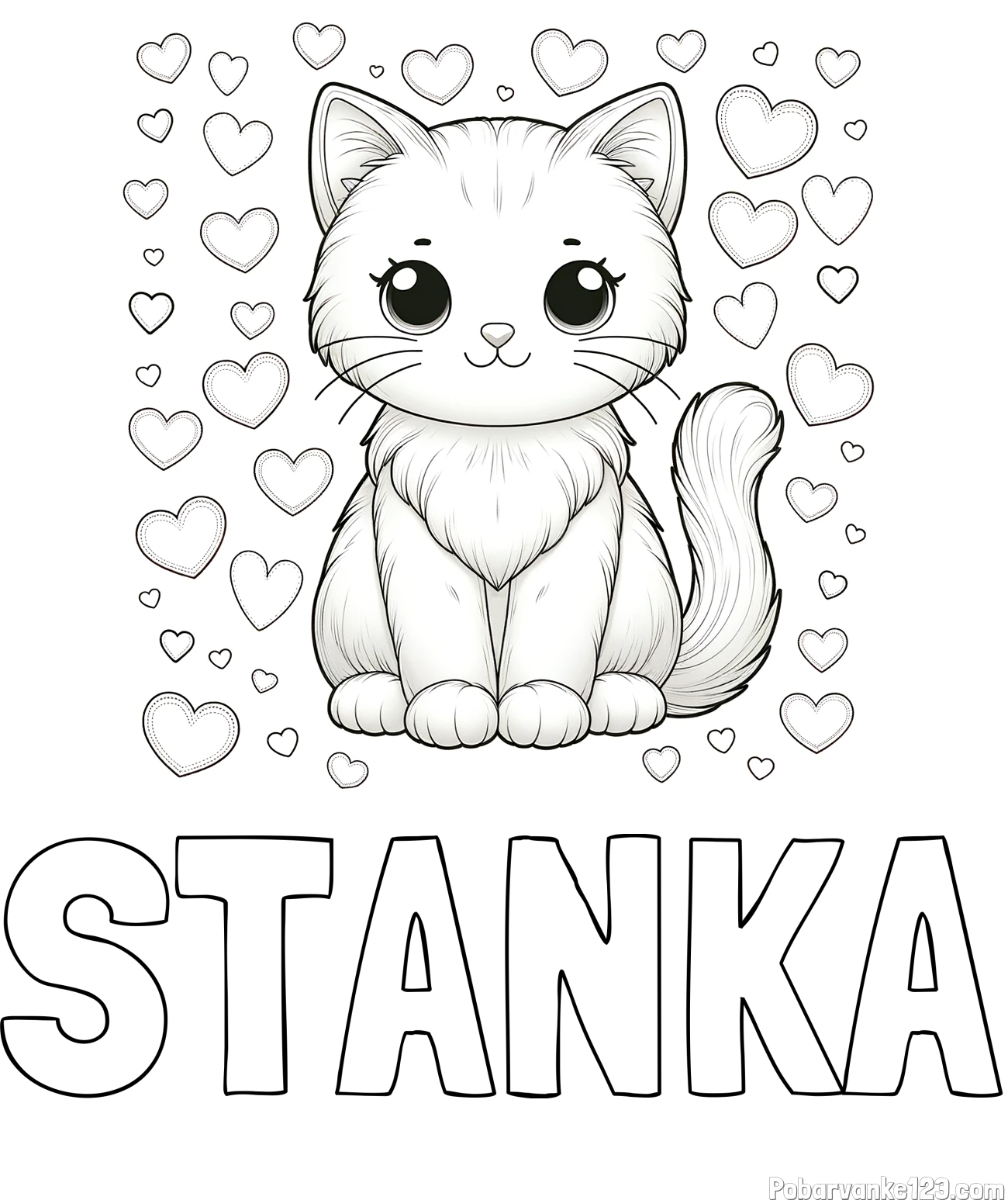 Pobarvanka imena STANKA in pobarvanka ljubke mucke obdane s srčki