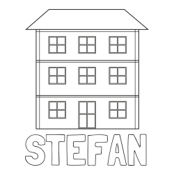 Online izdelana pobarvanka - Pobarvanka imena STEFAN in pobarvanka stare dvonadstropne hiše