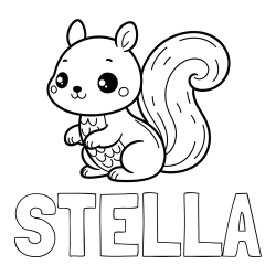 Online izdelana pobarvanka - Pobarvanka imena STELLA in pobarvanka ljubke veverice