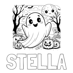 Online izdelana pobarvanka - Pobarvanka imena STELLA in pobarvanka ljubkega duhca in buč za noč čarovnic