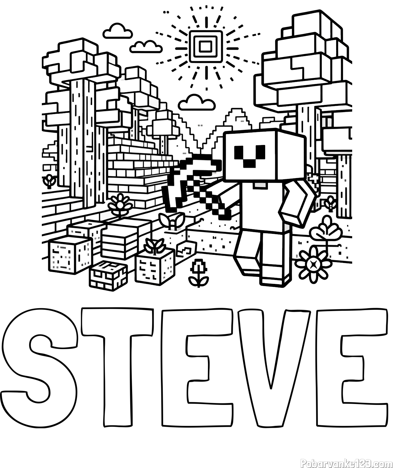 Pobarvanka imena STEVE in pobarvanka Minecraft sveta
