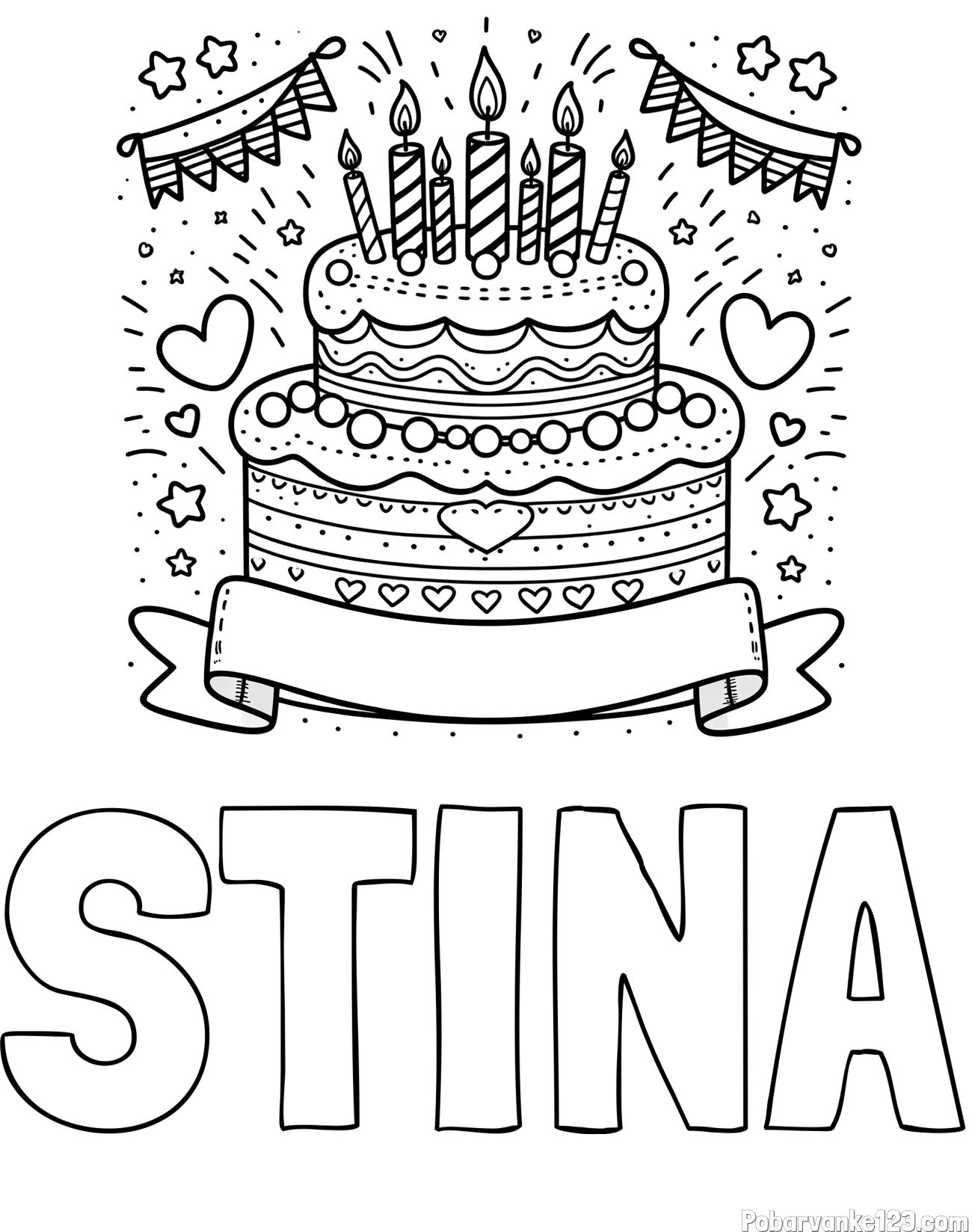 Pobarvanka imena STINA in pobarvanka velike torte za rojstni dan