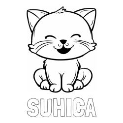 Online izdelana pobarvanka - Pobarvanka imena SUHICA in pobarvanka prikupne mačke