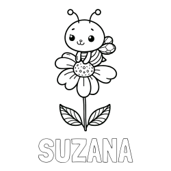 Online izdelana pobarvanka - Pobarvanka imena SUZANA in pobarvanka ljubke čebelice na roži