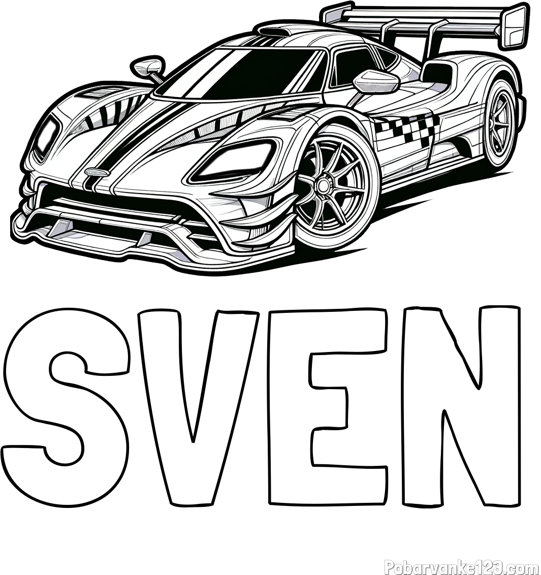 Pobarvanka imena SVEN in pobarvanka modernega športnega avtomobila