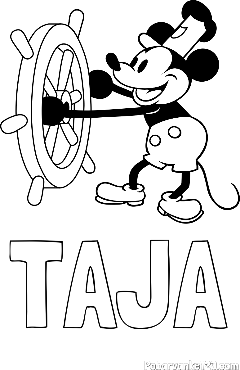 Pobarvanka imena TAJA in pobarvanka Miki Miške (Mickey Mouse)