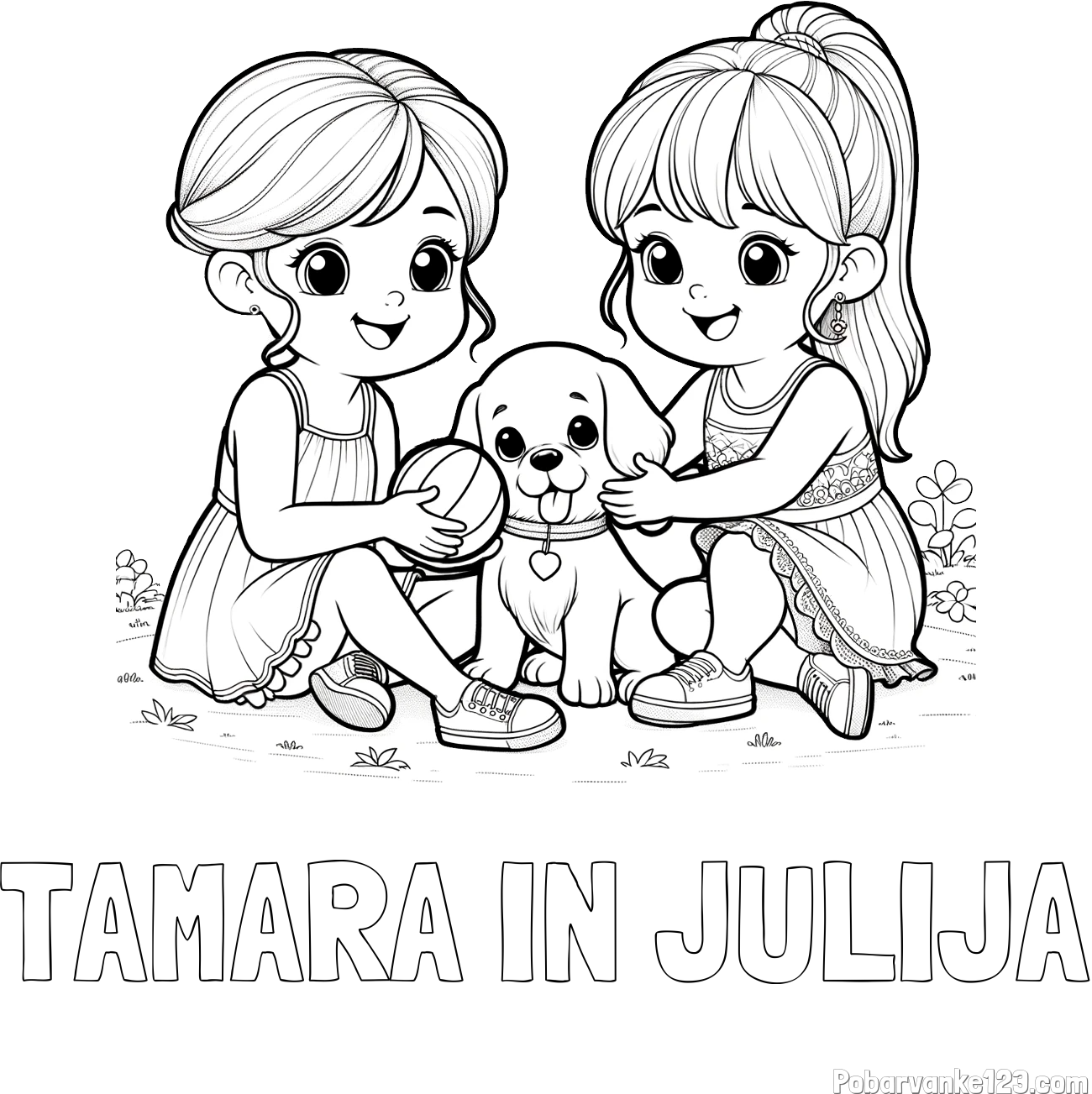Pobarvanka imena TAMARA IN JULIJA in pobarvanka prijateljic s kužkom