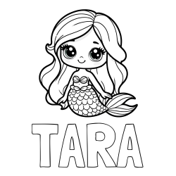 Online izdelana pobarvanka - Pobarvanka imena TARA in pobarvanka prikupne morske deklice