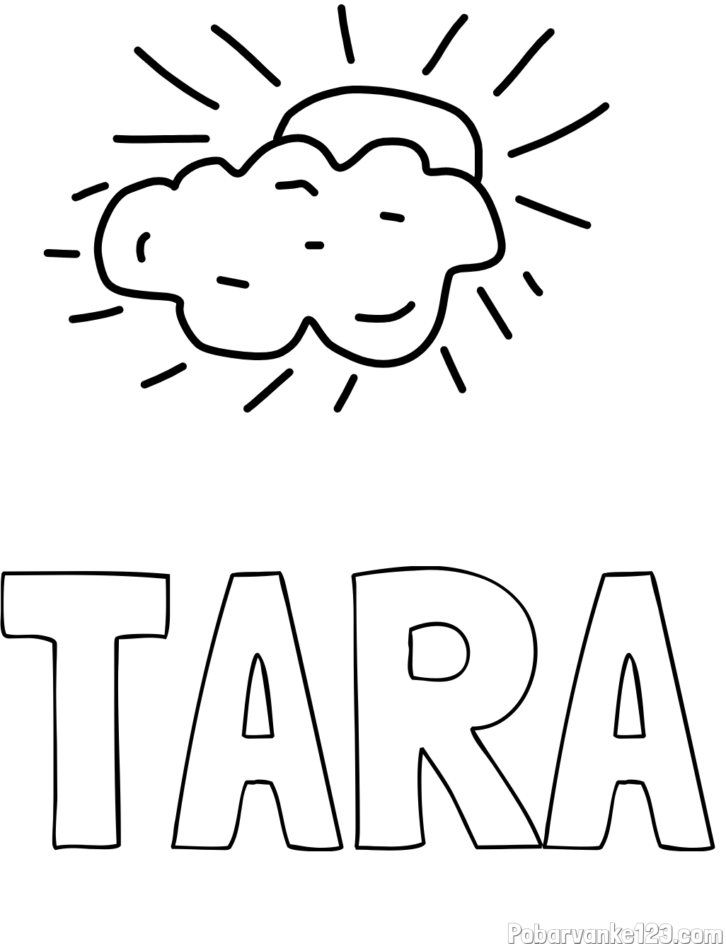 Pobarvanka imena TARA in sonce in oblak