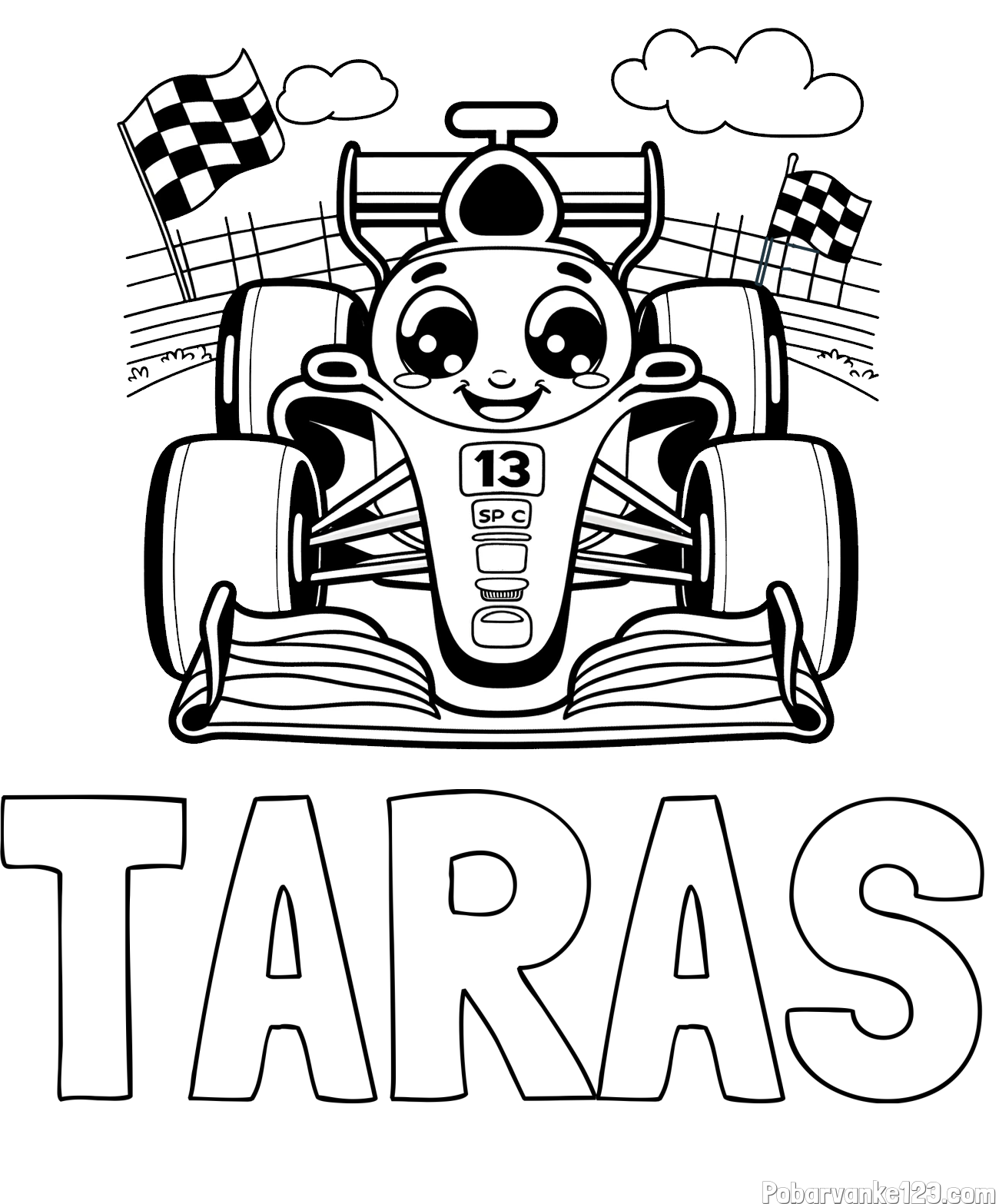 Pobarvanka imena TARAS in otroška pobarvanka FORMULA 1