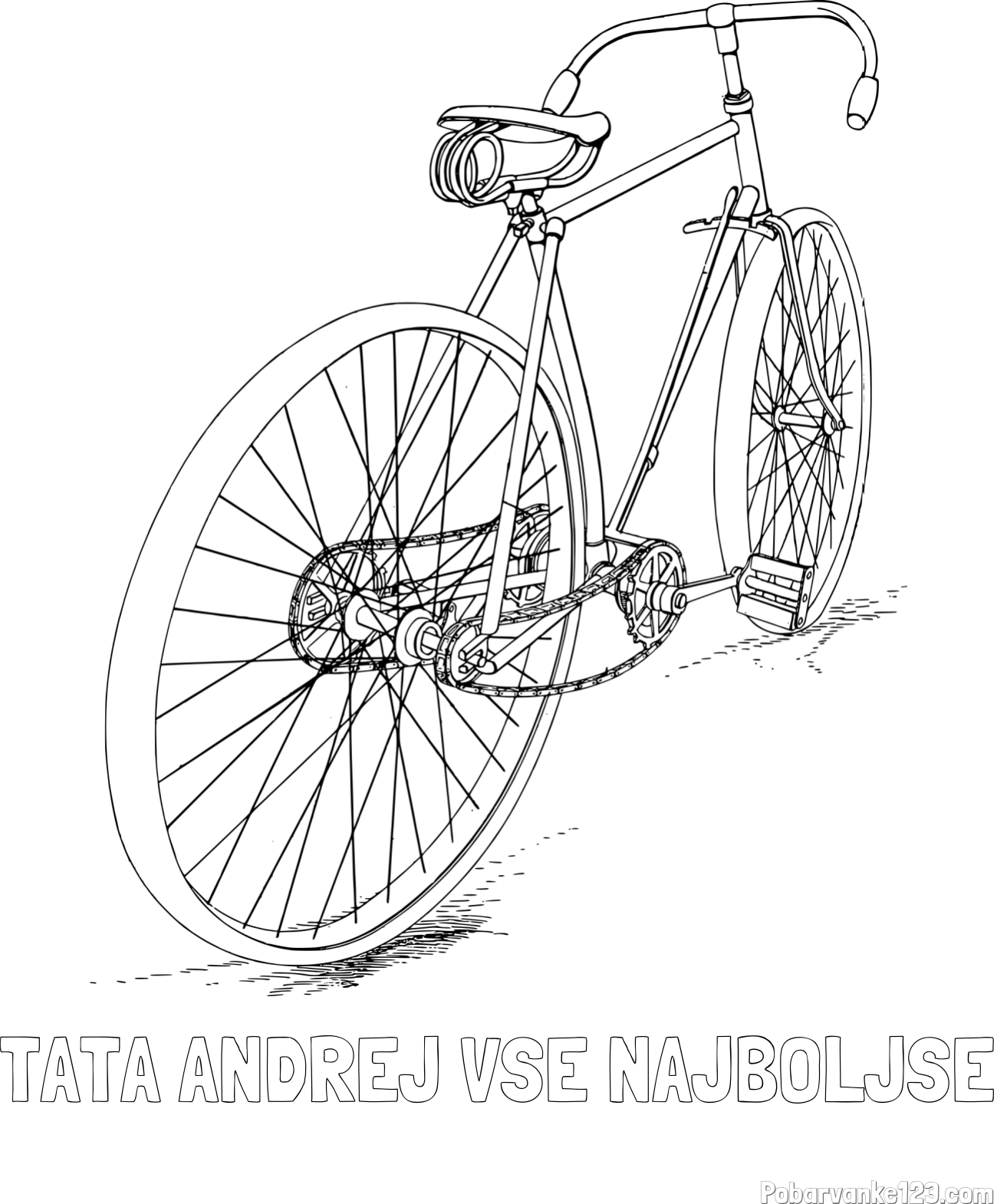 Pobarvanka imena TATA ANDREJ VSE NAJBOLJŠE in pobarvanka starega dirkalnega kolesa