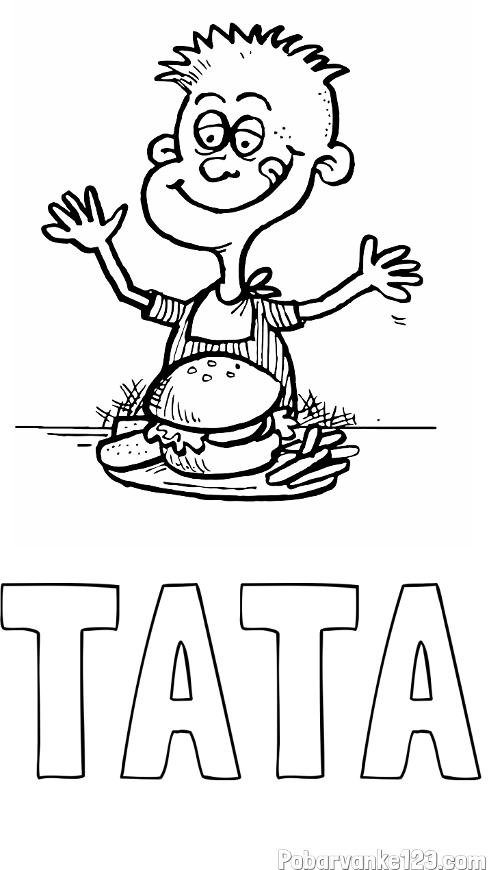 Pobarvanka imena TATA in pobarvanka otroka, ki je slastni hamburger z ocvrtim krompirčkom
