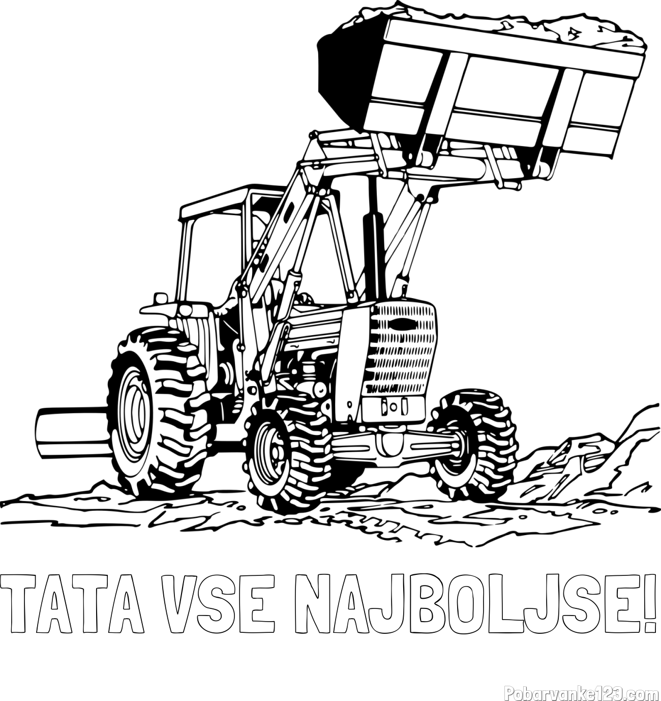 Pobarvanka imena TATA VSE NAJBOLJŠE! in pobarvanka velikega traktorja med prenosom zemljine