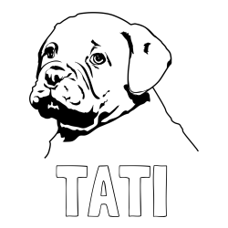 Online izdelana pobarvanka - Pobarvanka imena TATI in pobarvanka prikupnega bulldog mladička