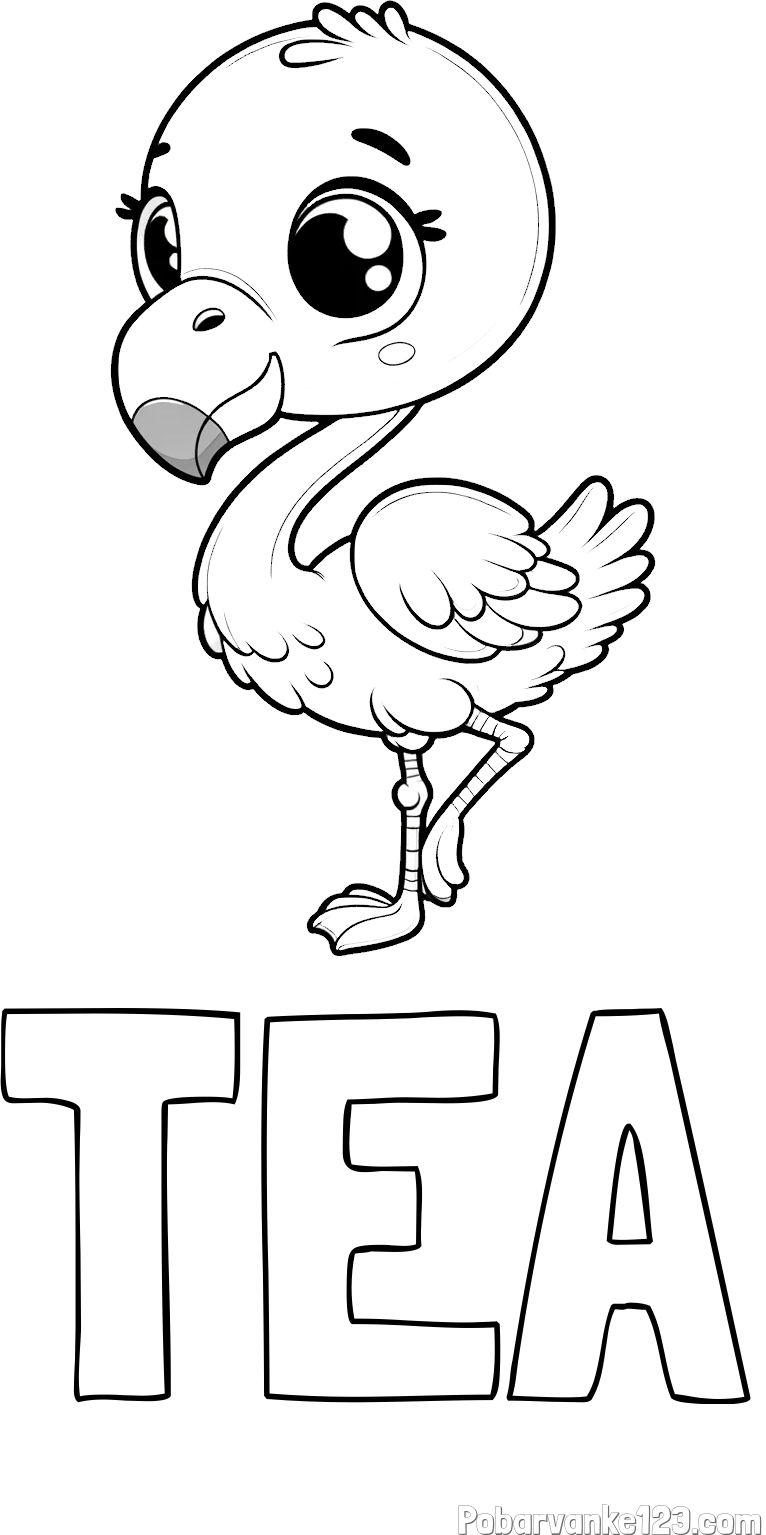 Pobarvanka imena TEA in otroška pobarvanka flaminga
