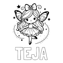 Online izdelana pobarvanka - Pobarvanka imena TEJA in ljubka čarobna vila
