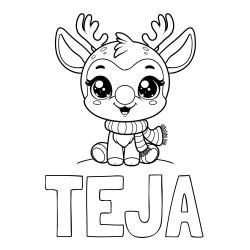 Online izdelana pobarvanka - Pobarvanka imena TEJA in otroška pobarvanka jelenčka Rudolfa s šalom okoli vratu