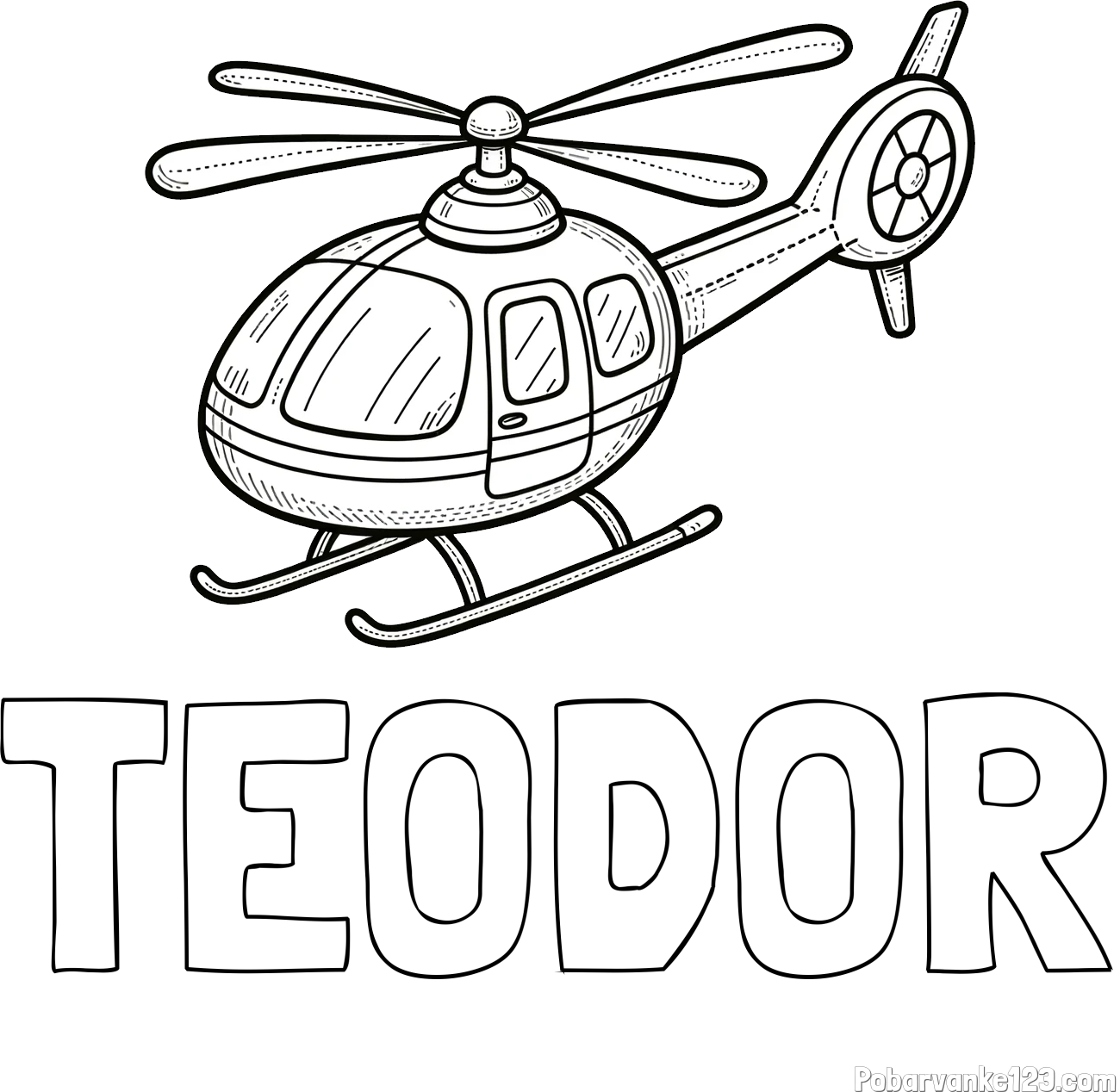 Pobarvanka imena TEODOR in pobarvanka manjšega helikopterja