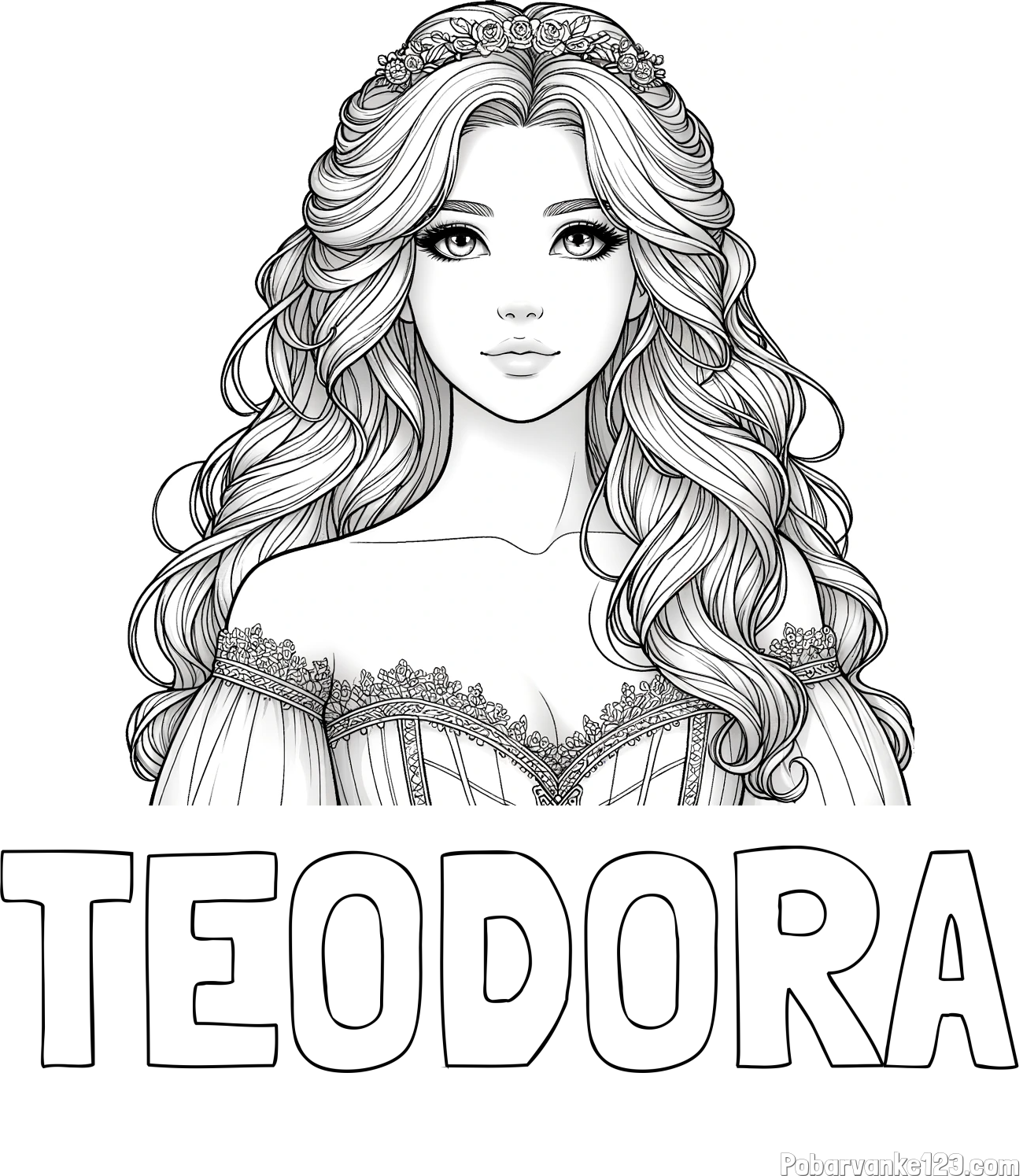 Pobarvanka imena TEODORA in pobarvanka lepe princese