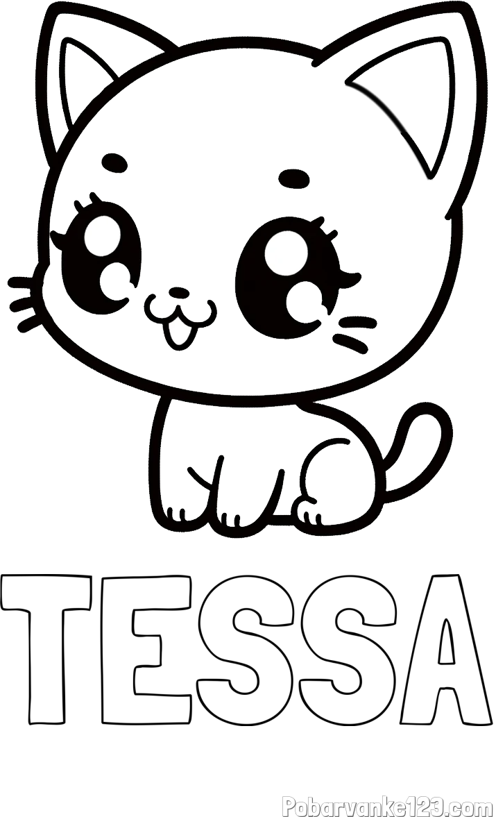 Pobarvanka imena TESSA in pobarvnaka ljubke muce v anime slogu