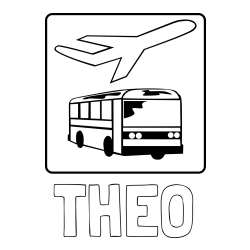 Online izdelana pobarvanka - Pobarvanka imena THEO in avtobus in letalo