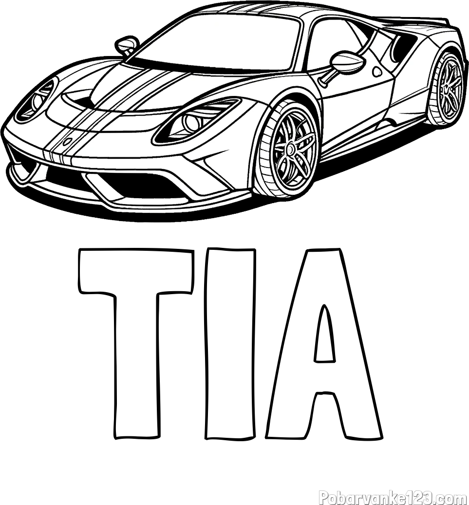 Pobarvanka imena TIA in pobarvanka čudovitega športnega avtomobila