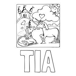 Online izdelana pobarvanka - Pobarvanka imena TIA in pobarvanka zaljubljenih samorogov