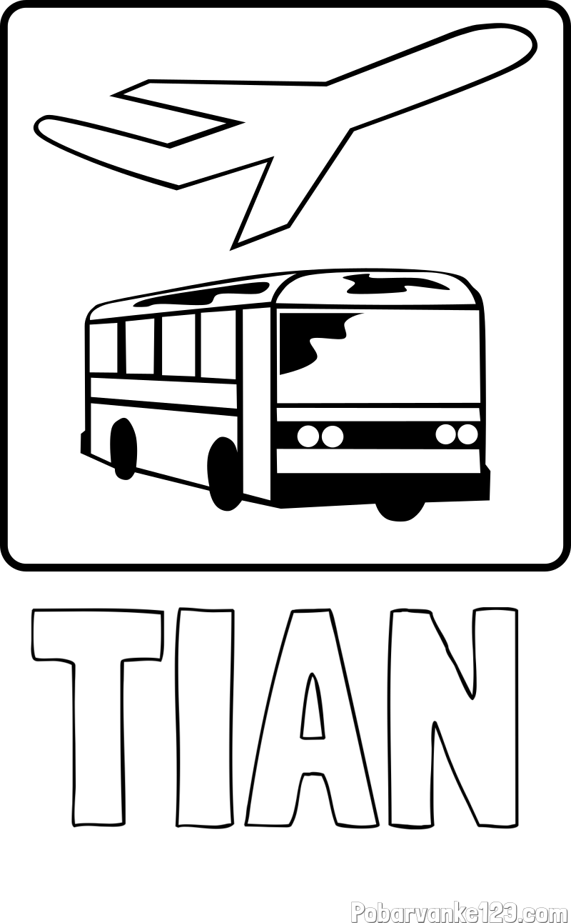 Pobarvanka imena TIAN in avtobus in letalo