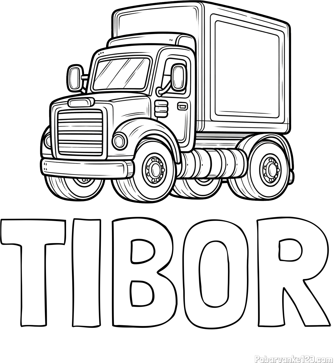 Pobarvanka imena TIBOR in pobarvanka starega tovornjaka