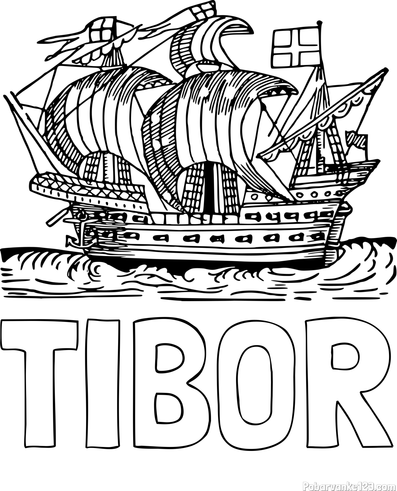 Pobarvanka imena TIBOR in pobarvanka velike in stare ladje