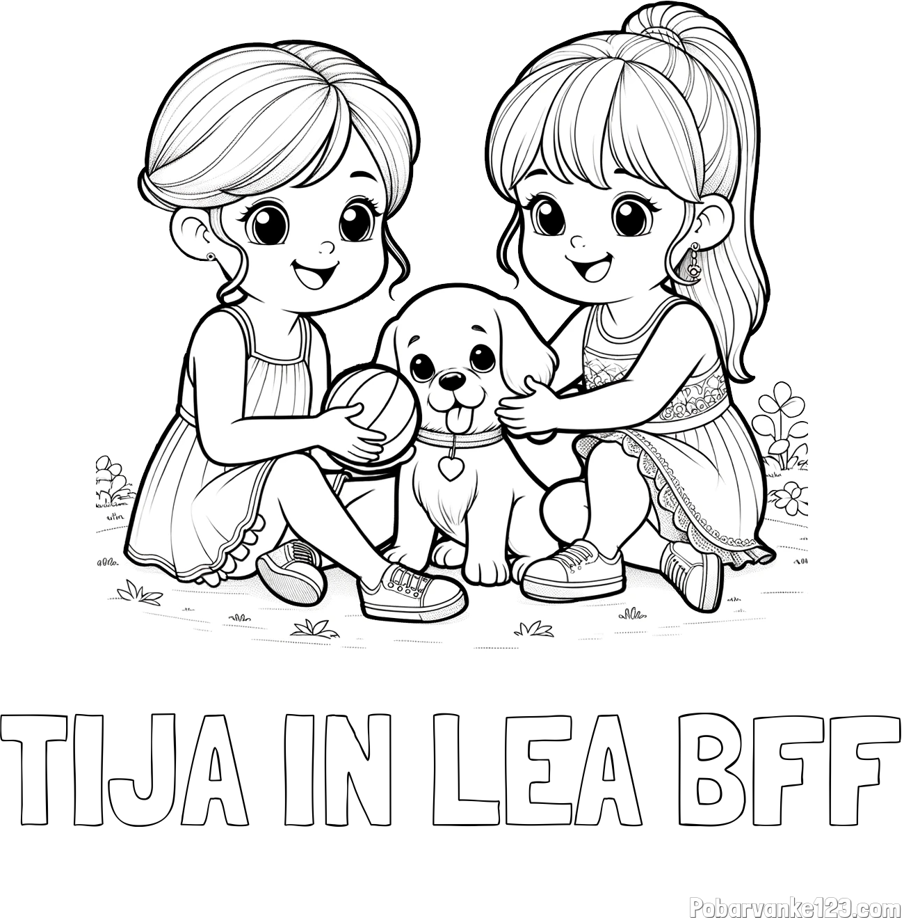 Pobarvanka imena TIJA IN LEA BFF in pobarvanka prijateljic s kužkom