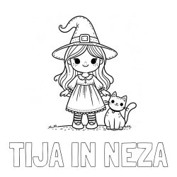 Online izdelana pobarvanka - Pobarvanka imena TIJA IN NEŽA in Čudovita pobarvanka ljubke čarovnice in nasmejane mačke