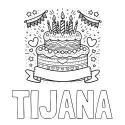 Online izdelana pobarvanka - Pobarvanka imena TIJANA in pobarvanka velike torte za rojstni dan