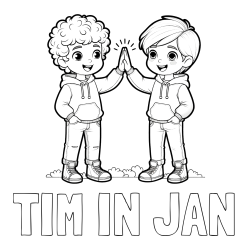 Online izdelana pobarvanka - Pobarvanka imena TIM IN JAN in pobarvanka prijatlejev