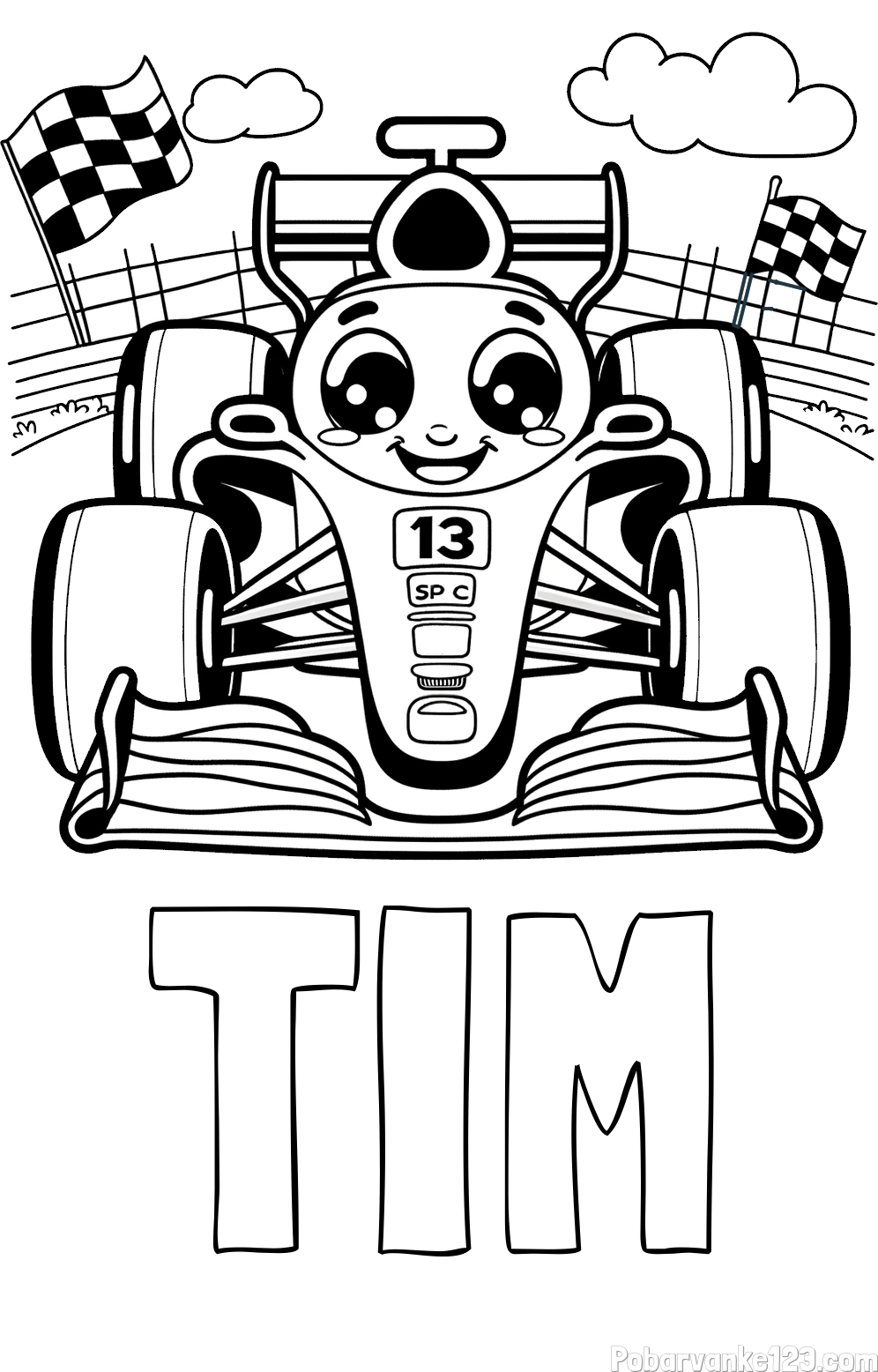 Pobarvanka imena TIM in otroška pobarvanka FORMULA 1
